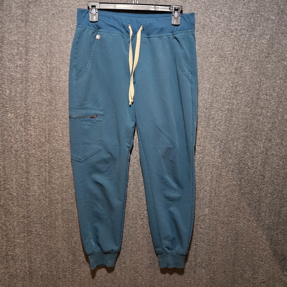 FIGS Zamora Jogger Scrub Pants Teal Green Women Cargo Pockets Stretch Drawstring